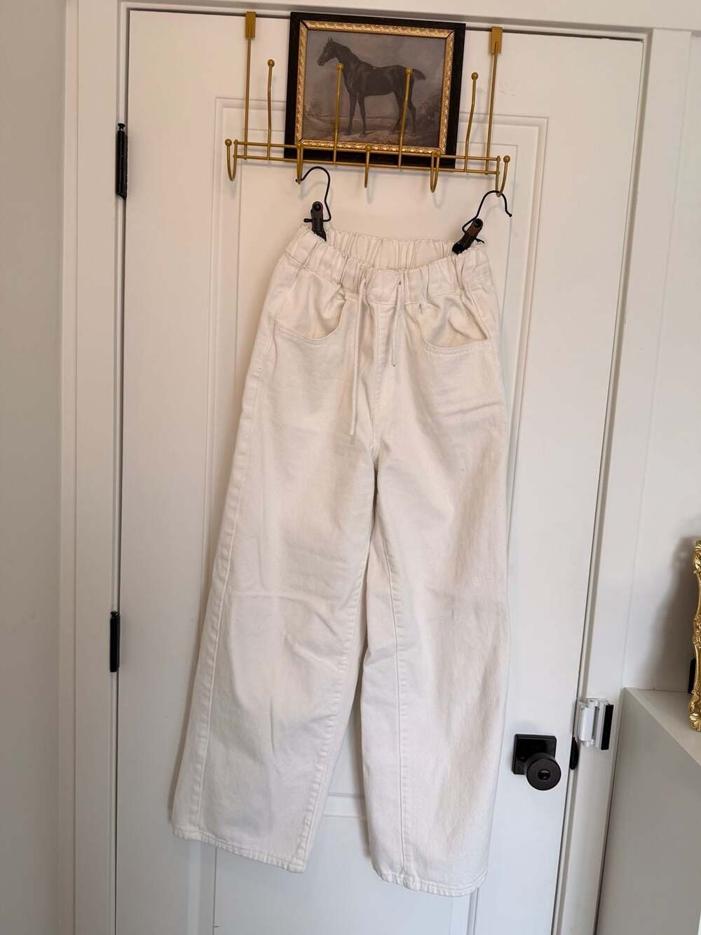 Cotton Y2K Streetwear White Wide Leg Jean Pants Elastic Waist Pull-On